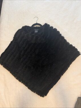 Rabbit fur black poncho one size fits all